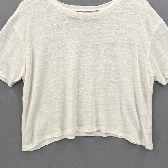 ENZA COSTA Linen Knit Tee Womens Medium Cream Loose Slouchy Relaxed Crew Top - Picture 5 of 13
